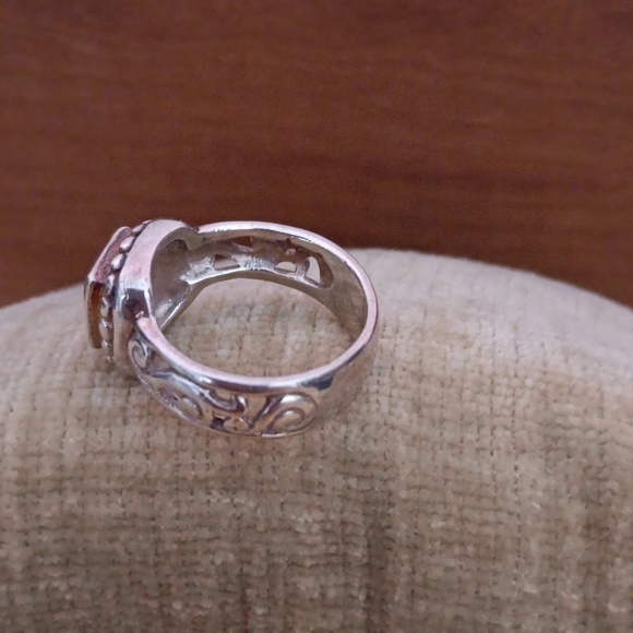 925 Silver Stamped Aqua Blue Square Cut Crystal Scroll Cut Out Ring - Picture 4 of 7